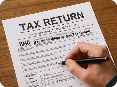A person filling out a tax return